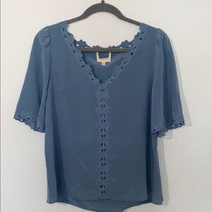 Sezane Blue Cropped Flutter Sleeve Blouse